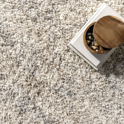 Ivory Plush Braided Tassel Shag Area Rug, 6'7" x 9'