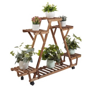 Artloge  6 Tier Rolling Heavy Wood Plant Stand Sturdy Triangle Flower Pot Storage Rack for Garden Home & Patio Decor - 1 of 4