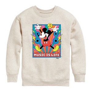 Boys' - Disney - Mickey Music Is Life Graphic Long Sleeve Fleece Sweatshirt - 1 of 4