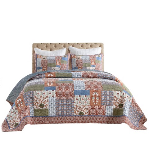 Marcielo 3 Piece Vintage Floral Patchwork Quilt Set Bedspread BY212 Colorful King