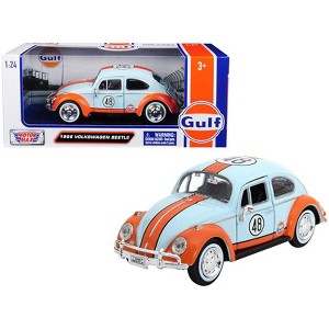 1966 Volkswagen Beetle #48 with "Gulf" Livery Light Blue with Orange Stripe 1/24 Diecast Model Car by Motormax - 1 of 4