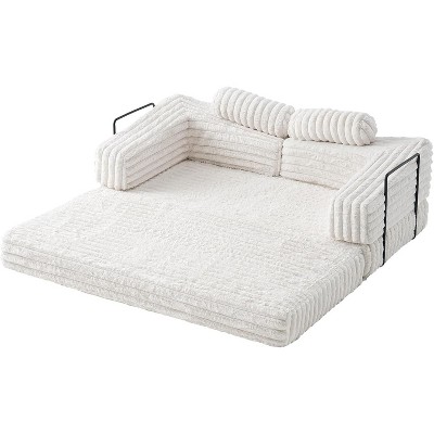 AMERLIFE Foldable Sofa Bed with Plush Faux Fur, Convertible Floor Couch, No Assembly
