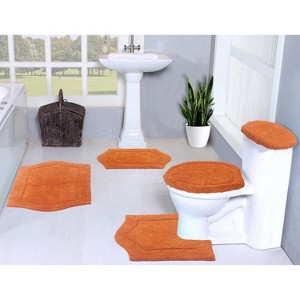 Waterford Tufted Bath Rug, Extra Soft and Absorbent, Non-Slip Plush Bath Carpet, Machine Wash, Bathroom bath rug, 5 Pcs Set with Lid Cover, Terracotta - 1 of 4