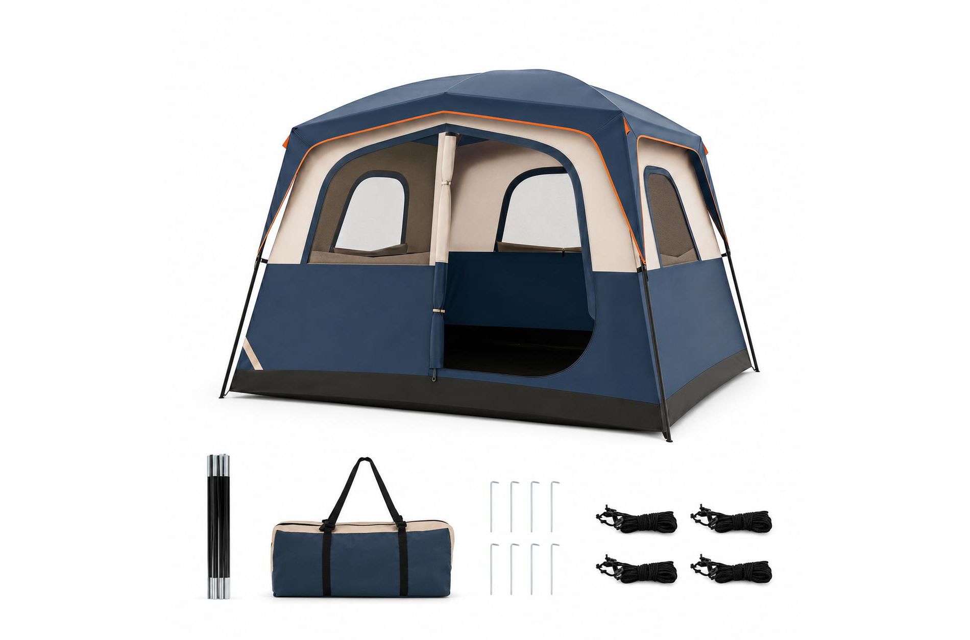 6 Person Camping Tent with Rainfly and Mesh Windows for Family Camping, Navy