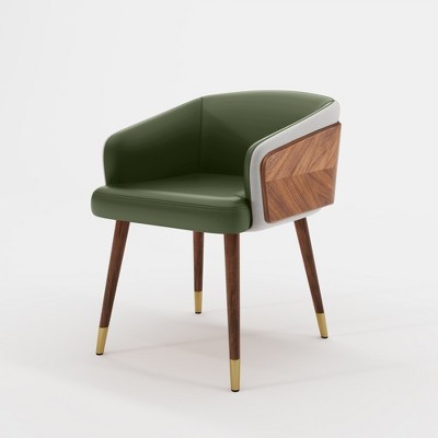 ARTPLAN Mid Century Modern Dining Chair, Faux Leather with Walnut,Uphoolsted Accent Arm Chair,Sitting Chair with Wooden Gold Metal feet