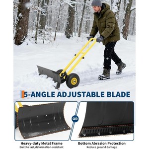 Heavy Duty Rolling Snow Shovel with Wheels - 7-Position Angled Metal Blade - Adjustable Ergonomic Handle for Driveway, Sidewalk and Snow Removal - 1 of 4
