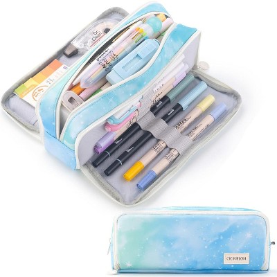 Paaaawaters Large Capacity Pencil Case 3 Compartment Pouch Pen Bag for School Teen Girl Boy Men Women (Pink)