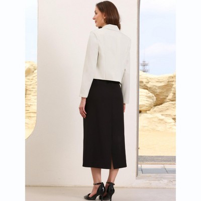 Allegra K Women Lapel Collar Cropped Long Sleeve Business Office Jacket Blazer Medium Light Blue — фото 3