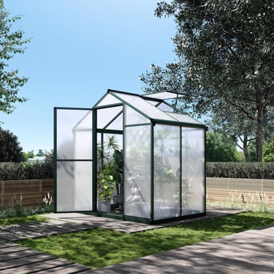 6.25 x 4 Ft Greenhouse for Outdoors, Aluminum Alloy & Polycarbonate Green House with Windows Vent, for Patio, Backyard, Garden,Green