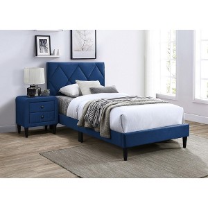 Okak Platform Bed Frame with Velvet Upholstered Bedroom Furniture with Adjustable Headboard for Youth Wood Slats No Box Spring Needed - 1 of 4