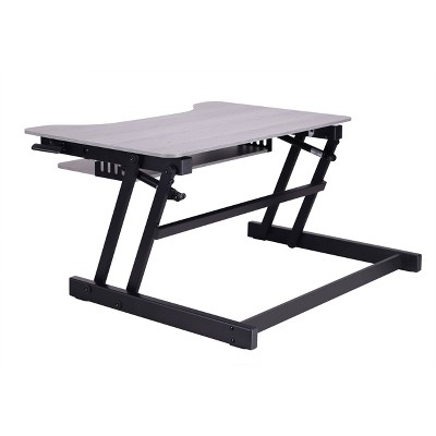 Gray Adjustable Standing Desk Converter with Retractable Keyboard Tray