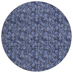 Navy Blue Denim Blue And Ivory Floral Washable Indoor Outdoor Area Rug - 1 of 4