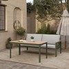 LuxenHome Outdoor Aluminum with Wood-Style Plastic Loveseat Sofa with Cushions and Coffee Table Set - 2 of 4