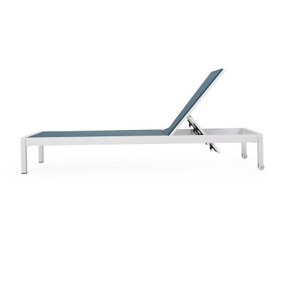 Blue and White Adjustable Aluminum Outdoor Mesh Chaise Lounges, Set of 2