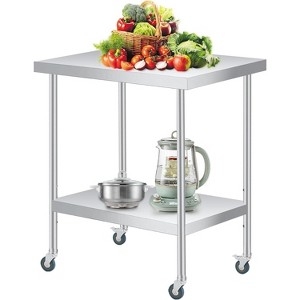 Heavy-Duty Stainless Table with Locking Casters - 30"x24", 1000 lb capacity, adjustable shelf for kitchen, restaurant, or outdoor use. - 1 of 4