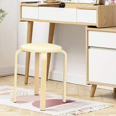 Beige Birch Bentwood Round Stool Set with Padded Seats - 4 Pack