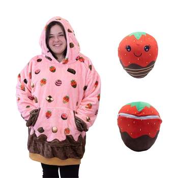 Plushible Chocolate Strawberry Snugible Blanket Hoodie & Pillow