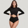 Anna-Kaci Swim Women's Long Sleeve One Piece Swimsuit with Cut-Out Waist and Cross Front Detail - 2 of 4