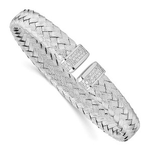 Black Bow Jewelry Sterling Silver & Cubic Zirconia Flexible 9mm Woven Cuff Bracelet - 1 of 4