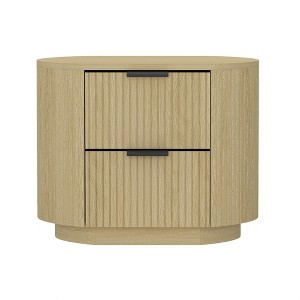 Gulches 27" Olivia 2-Drawer Nightstand, Natural Oak with Ribbed Texture, Metal Handles (Black/Gold), MDF Bedside Table (26.5"L x 20.7"D x 21.1"H) - 1 of 4