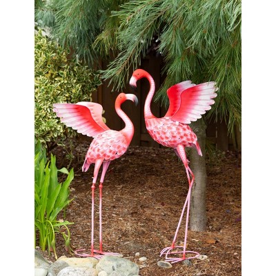 Pink and Red Iron Flamingo Garden Statue
