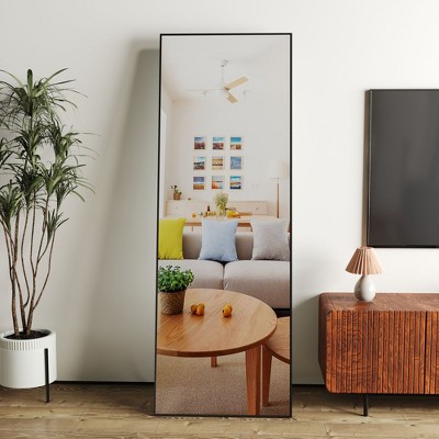 65 x 23 Inches Black Aluminum Alloy Metal Frame Wall-Mounted Full-Length Mirror