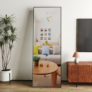 65 x 23 Inches Black Aluminum Alloy Metal Frame Wall-Mounted Full-Length Mirror - 1 of 4