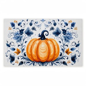 Stupell Industries Pumpkin with Symmetrical Florals Printed Outdoor Door Mat, design by Creative Studio, 18"x30" - 1 of 4