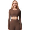 Anna-Kaci Active Women's Active Crop Top with Crew Neckline Seamless Stretch Fit and Thumbhole Cuffs - 2 of 4
