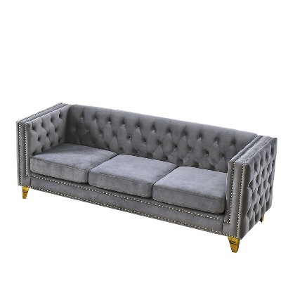 NicBex 80.5 Inch Velvet Buttons Tufted Couch 3-Seat Sofa with Metal Legs for Living Room,Small Space,Apartment