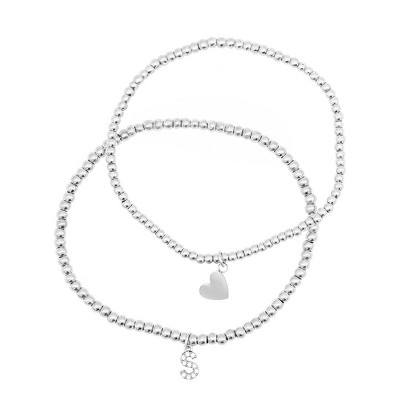 Adornia Sterling Silver Plated Stretch Bracelet Set With Mini Crystal Initial