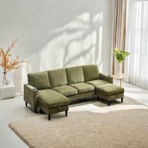 Chenille Sectional Sofa, U Shaped Sofa Couch with High Density Memory Foam, 4 Seat Comfy Modular Sofa Couch for Living Room - 1 of 4