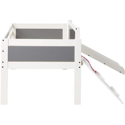 Twin Loft Bed with Storage Drawer and Playful Slide in White Wash Pine