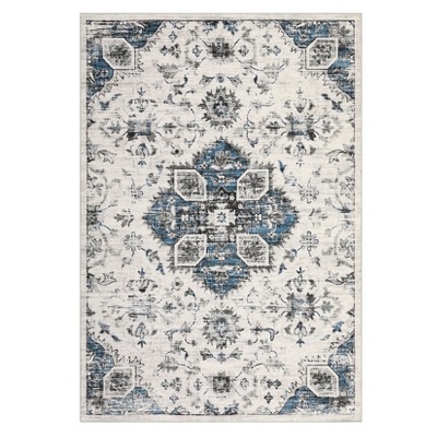Vintage Distressed Floral Medallion Area Rug for Living Room, Washable Non Slip Retro Accent Throw Carpet for Bedroom