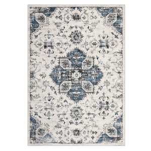 Vintage Distressed Floral Medallion Area Rug for Living Room, Washable Non Slip Retro Accent Throw Carpet for Bedroom - 1 of 4