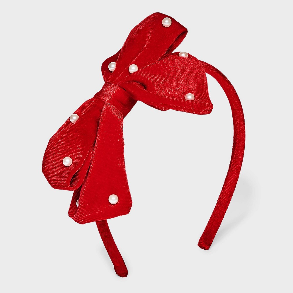 Girls' Velvet Bow with Pearls Headband - Cat & Jack™ Red 2 pack 