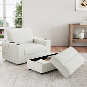Oversized Accent Chair Upholstered Chaise Lounge with Storage Ottoman, Cup Holders & USB Port, Single Sleeper Sofa Bed Reading Couch - ModernLuxe - 1 of 4