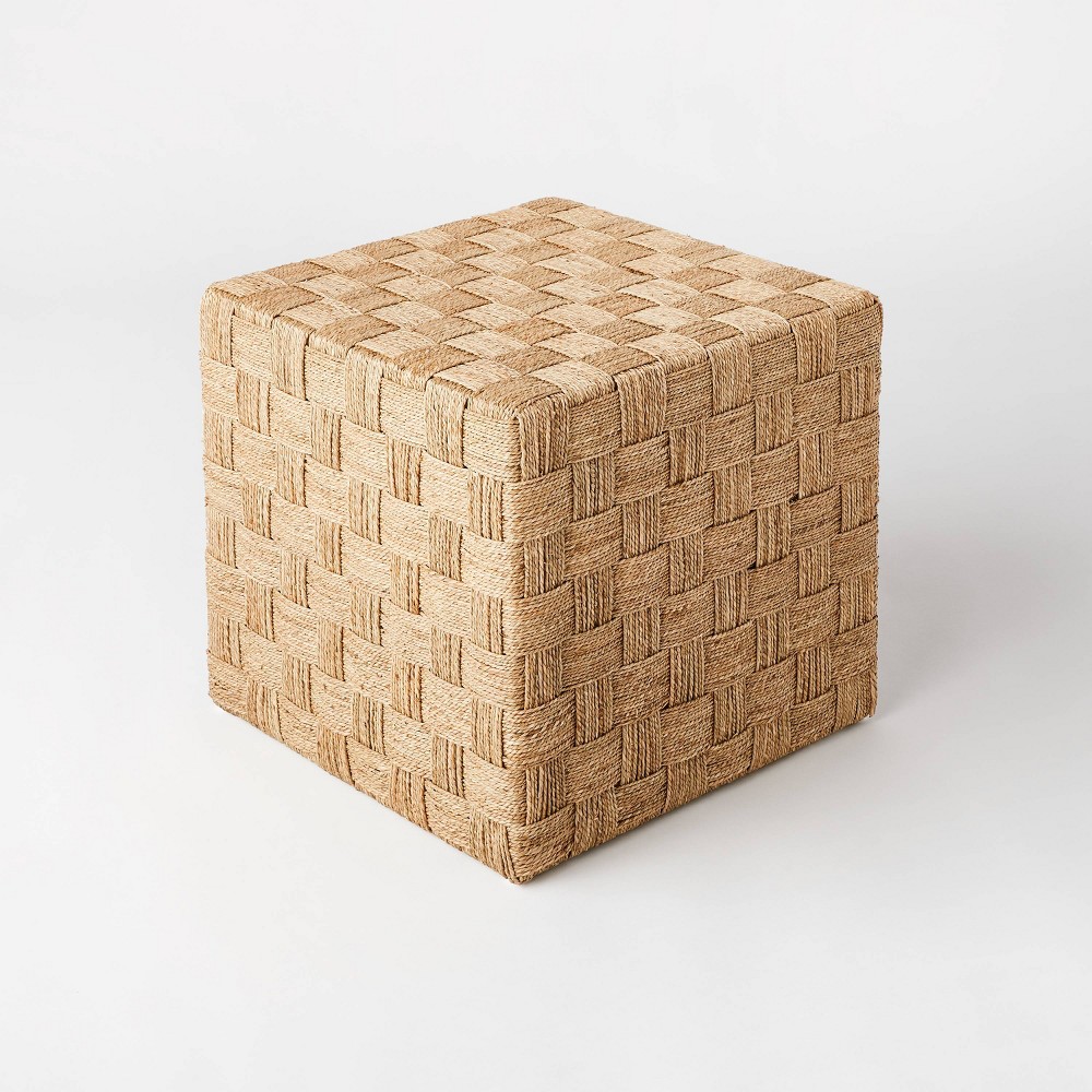 Photos - Pouffe / Bench Lynwood Checkerboard Wicker Cube Naturals - Threshold™ designed with Studio McGee