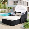79.9" Wicker Patio Recliner With Adjustable Canopy And Cushion,Outdoor Double Chaise Lounge,Patio Recliner For Patio,Poolside-Cuddlewood - 2 of 4