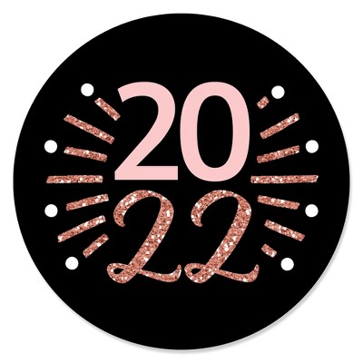 Big Dot of Happiness Rose Gold Happy New Year - 2022 New Year's Eve Party Circle Sticker Labels - 24 Count