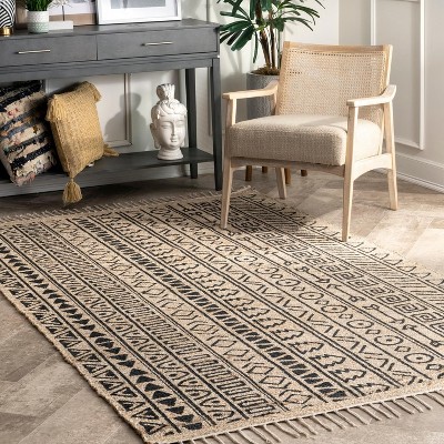 Handmade Rectangular Natural Cotton Stripe Area Rug 5x8 ft