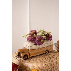 Playful School Bus Ceramic Planter – 4.5" Tall Yellow Pot Set of 2 by Kalalou - 1 of 3