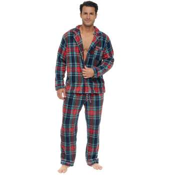 Men's Soft Plush Fleece Pajama Lounge Set, Warm Long Sleeve Shirt and Pants, PJ