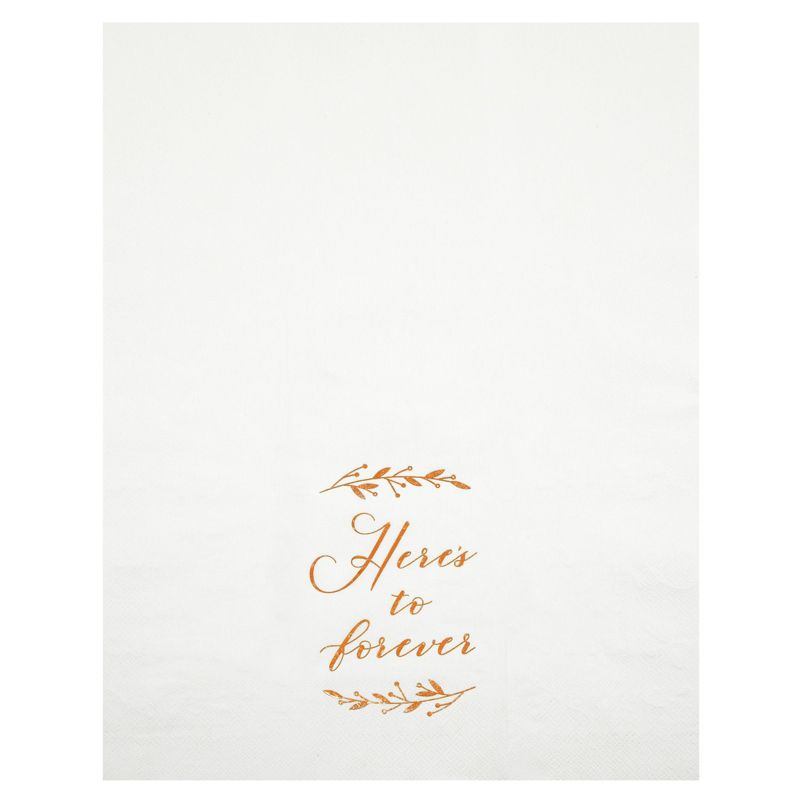 Sparkle and Bash 100 Pack White Napkins for Wedding Reception with Rose Gold Foil Accents, Here's To Forever, 3-Ply, 4 x 8 In, 3 of 6