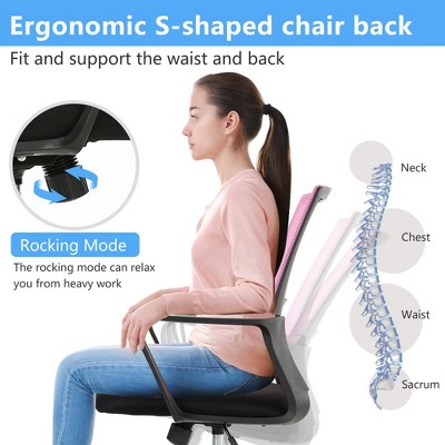Pink Mesh Ergonomic Swivel Office Chair with Fixed Arms