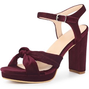 Perphy Women's Knot Platform Slingback Faux Velvet Block Heel Sandals - 1 of 4