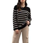 August Sky Women's Crew Neck Relaxed Fit Stripe Knit Sweater