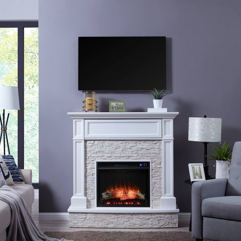 Jerrick Touch Panel Electric Media Fireplace with Faux Stone White - Aiden Lane - image 1 of 4