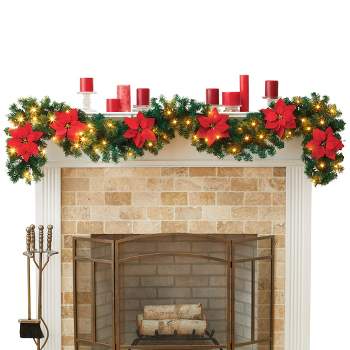 Collections Etc 9-Foot LED Lighted Festive Poinsettia Garland