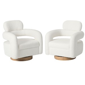 WestinTrends Alexandria Mid-Century Modern Faux Shearling Swivel Barrel Accent Chair (Set of 2) - 1 of 4